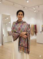 The Amritsar Store Pashmina Kalamkari Shawl – Hand Embroidered Multicolor Kashmiri Wool Shawl for Women