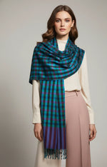 The Amritsar Store ,Multicolor Bamboo Silk Scarf, Soft & Fine Quality with Check Pattern Reversible - The Amritsar Store