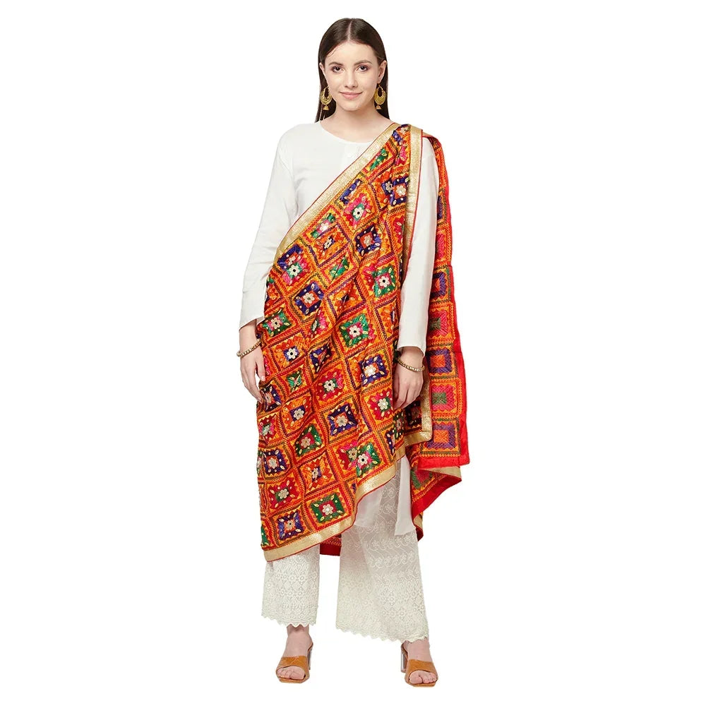 Floral Gotta Patti Multicolor Patch & Mirror Work Phulkari Dupatta By The Amritsar Store - The Amritsar Store