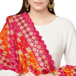 Multicolored Phulkari Dupatta Four Side Cut Work With Latkans (Tassels) By The Amritsar Store - The Amritsar Store