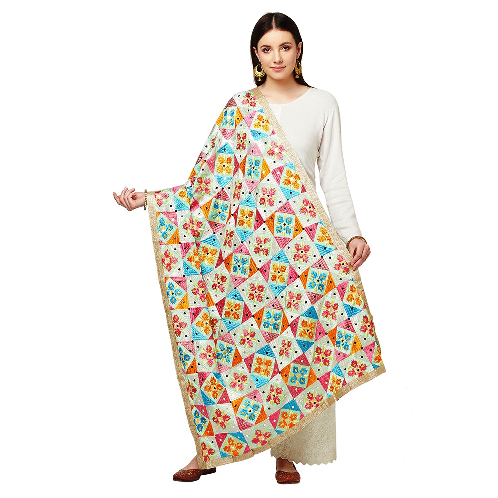 Multicolor Mirror Work & Gotta Patti Phulkari Dupatta By The Amritsar Store - The Amritsar Store