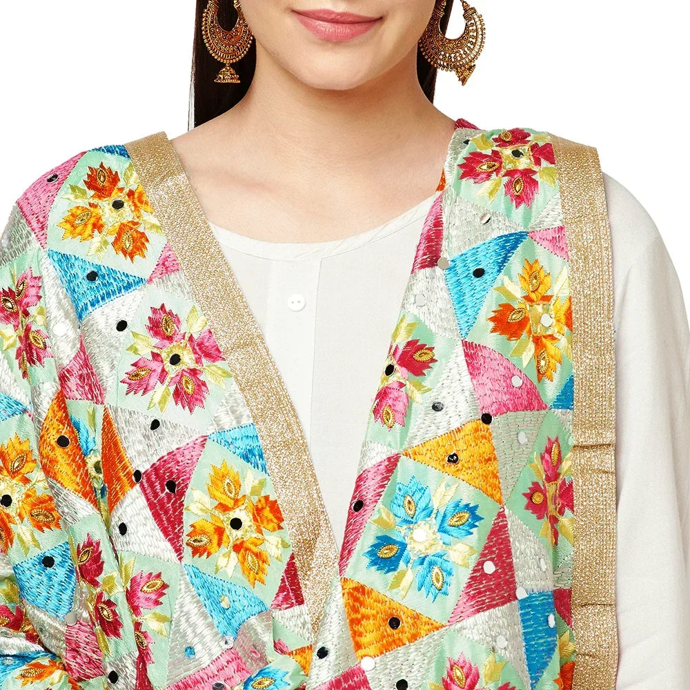 Multicolor Mirror Work & Gotta Patti Phulkari Dupatta By The Amritsar Store - The Amritsar Store