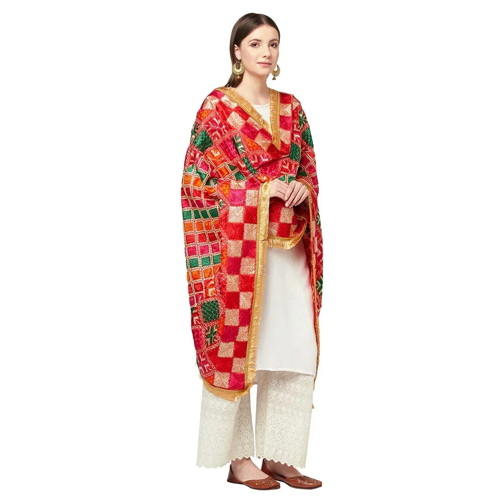 Zig Zag Multicolored Gotta Patti Phulkari Dupatta By The Amritsar Store - The Amritsar Store