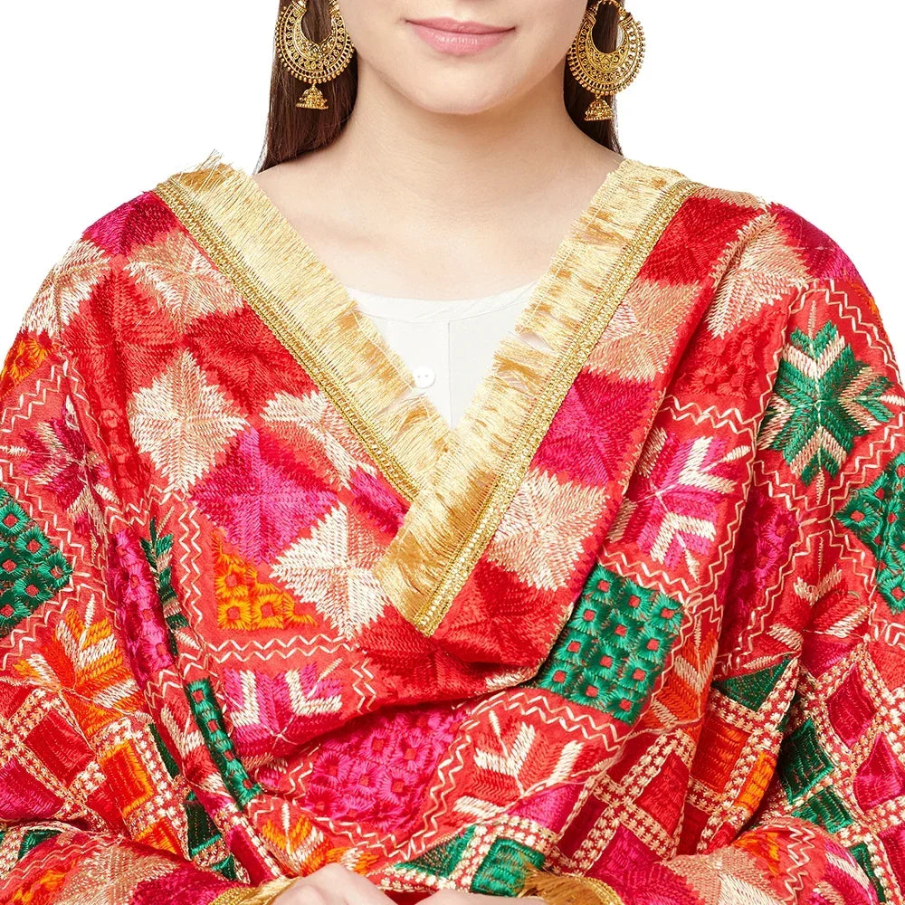 Zig Zag Multicolored Gotta Patti Phulkari Dupatta By The Amritsar Store - The Amritsar Store