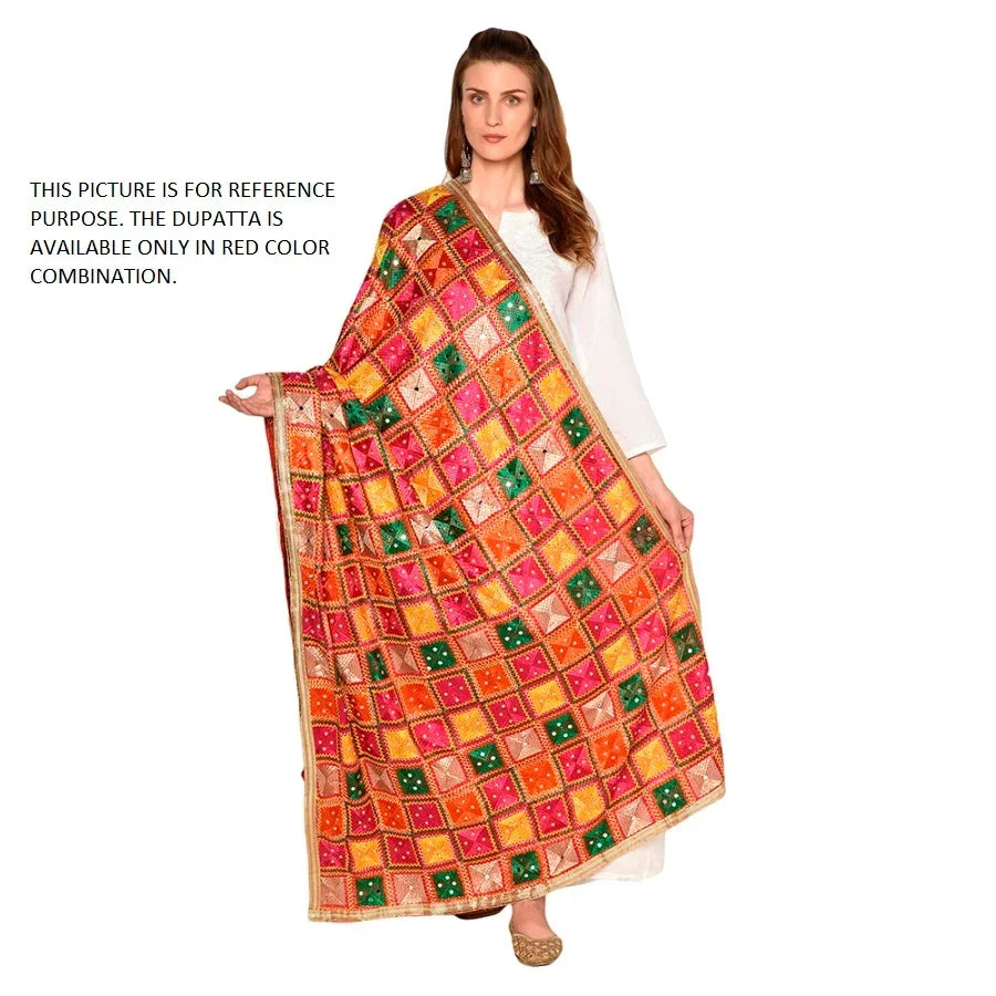 Alluring Handmade Embroidery Phulkari Full Jall Dupatta by The Amritsar Store - The Amritsar Store