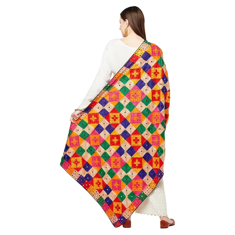 Ghungru Multicolor Mirror Work Phulkari Dupatta By The Amritsar Store - The Amritsar Store