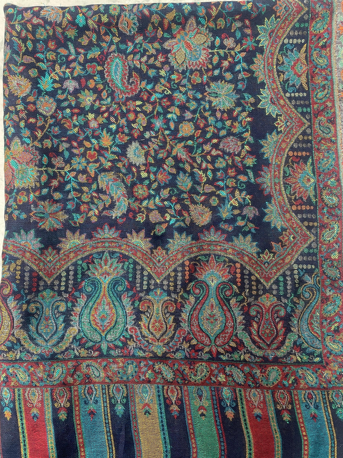 Women's Stole – Heritage Navy Blue Jaal Weave with Intricate Paisley & Multitone Borders | The Amritsar Store - The Amritsar Store