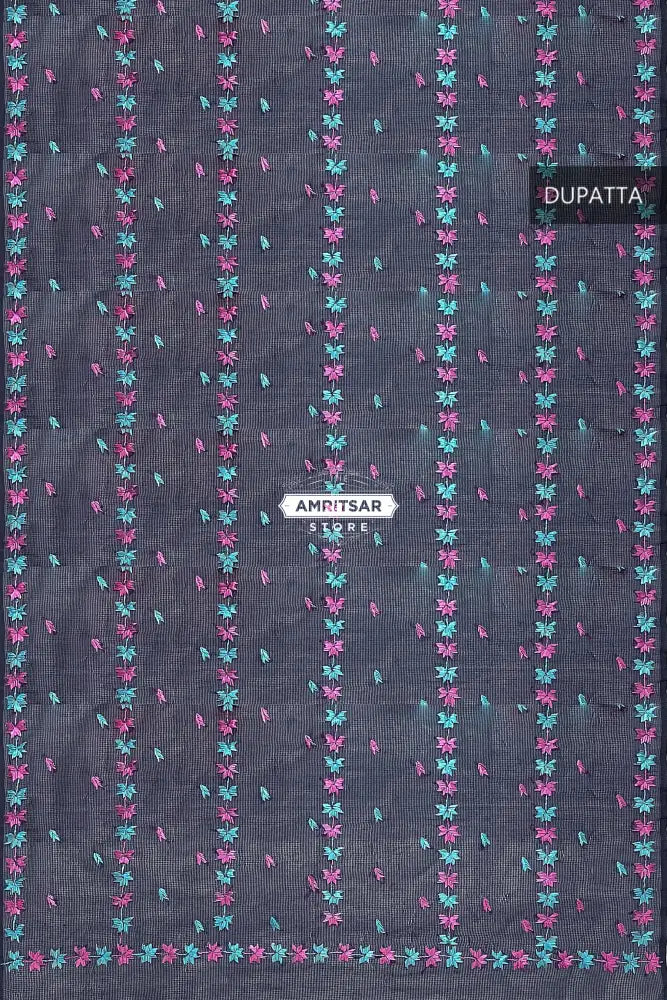 Navy Blue Phulkari Dupatta | Hand Embroidered Punjabi Dupatta Phulkari
