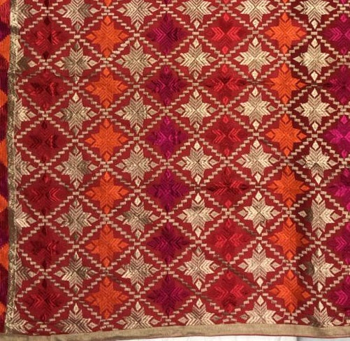 Phulkari Dupatta For Women Multicolor Traditional Embroidery Handmade Full Jaal Dupatta With Four side Gotta Size 2.25 Mtr x 0.95 Mtr - The Amritsar Store