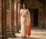 Hand embroidered off-white Phulkari saree for women with traditional Punjabi embroidery