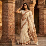 Phulkari Saree – Hand Embroidered Off White Punjabi Saree | The Amritsar Store - The Amritsar Store