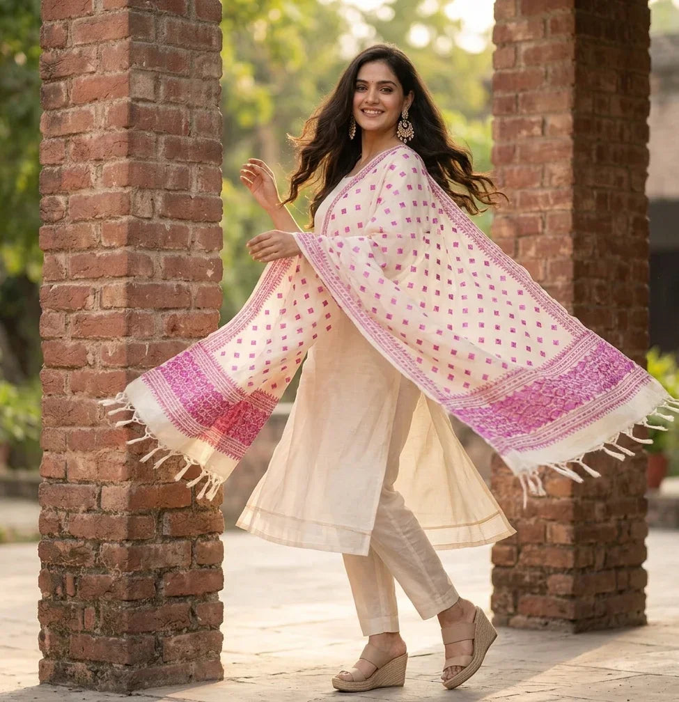 Phulkari Dupatta – Hand Embroidered Off White Dupatta for Women | The Amritsar Store - The Amritsar Store