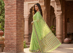 Phulkari Saree – Hand Embroidered Parrot Green Saree for Women | The Amritsar Store