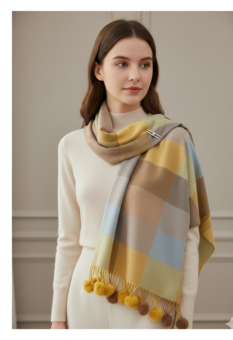 The Amritsar Store soft pastel checked winter scarf for women, lightweight and elegant cold-weather accessory
