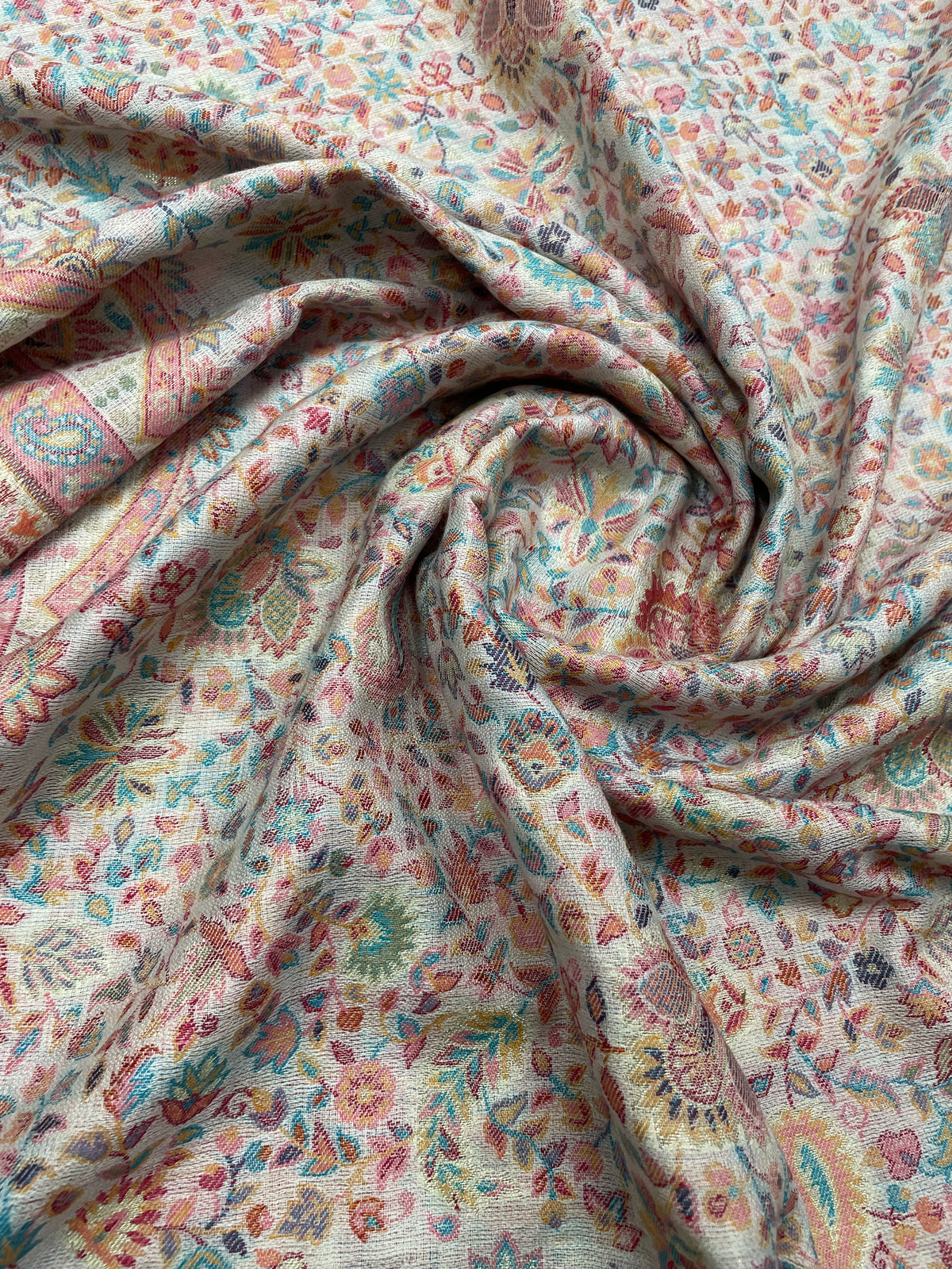 "The Amritsar Store Pastel Jaal Fine Wool Stole with Multitone Paisley and Floral Weave"