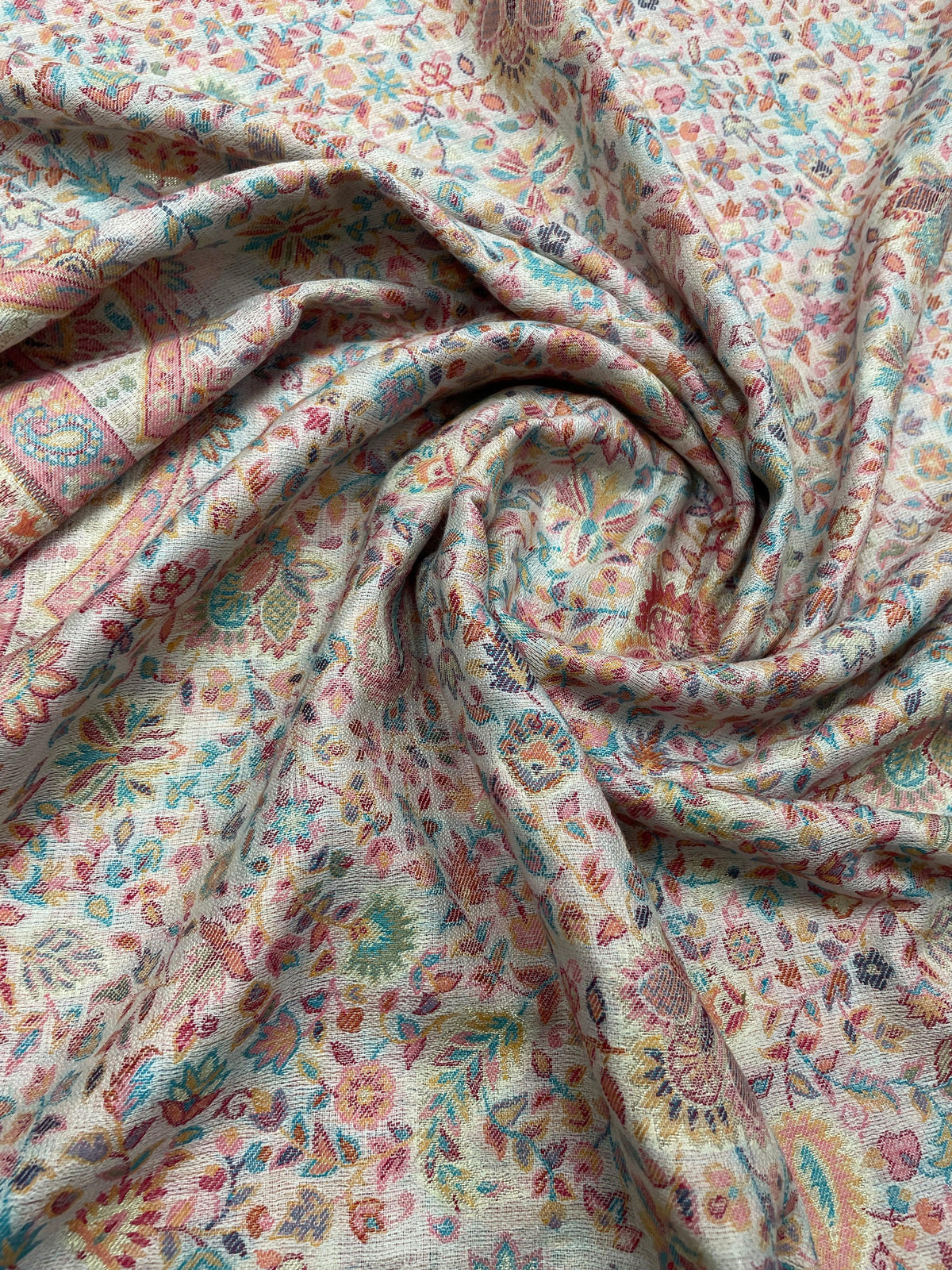 Women's Stole – Pastel Jaal Weave with Multitone Paisley & Floral Motifs | The Amritsar Store - The Amritsar Store