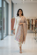 "The Amritsar Store Pastel Jaal Fine Wool Shawl with Multitone Paisley and Floral Weave"