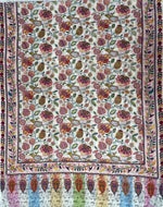 Women's multicolor Kalamkari stole featuring a pastel Paisley border with elegant traditional craftsmanship by The Amritsar Store.