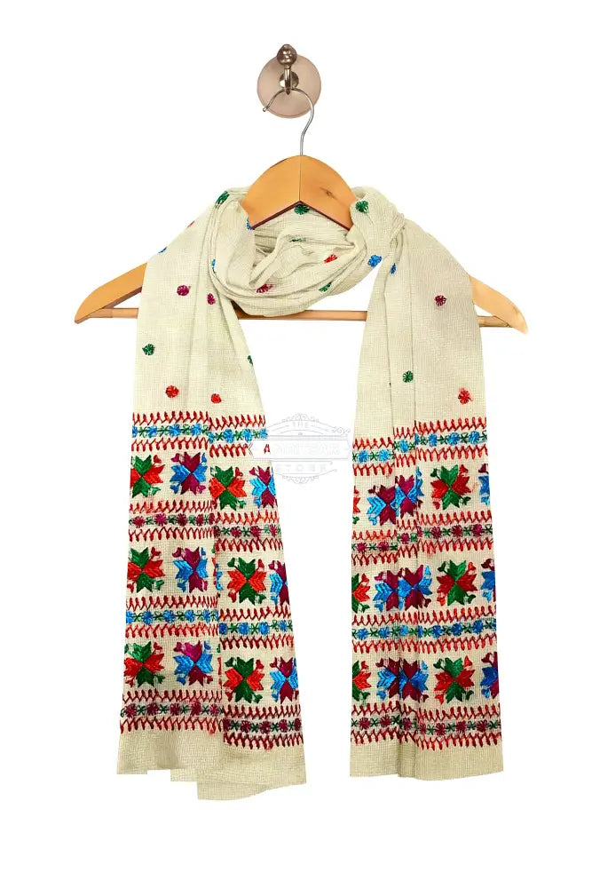 Phulkari Dupatta Hand Embroidered on Lemon Color With Multicolor Threads Phulkari