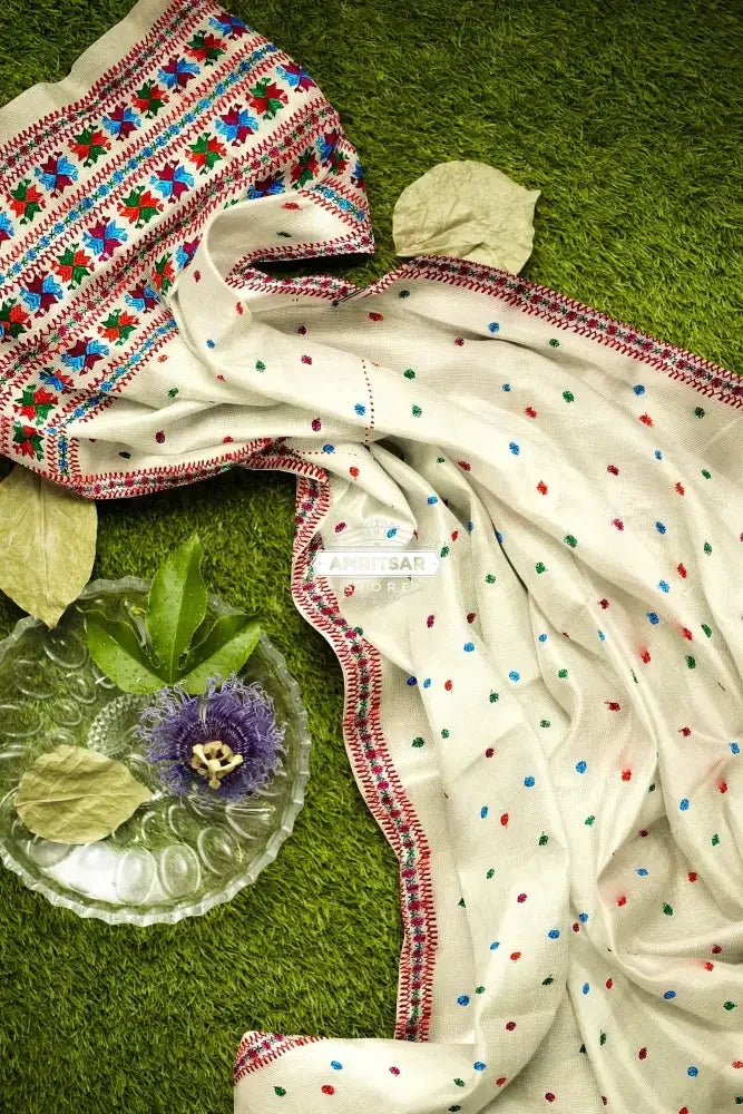 Phulkari Dupatta -Hand Embroidered in lemon Color |The Amritsar Store - The Amritsar Store