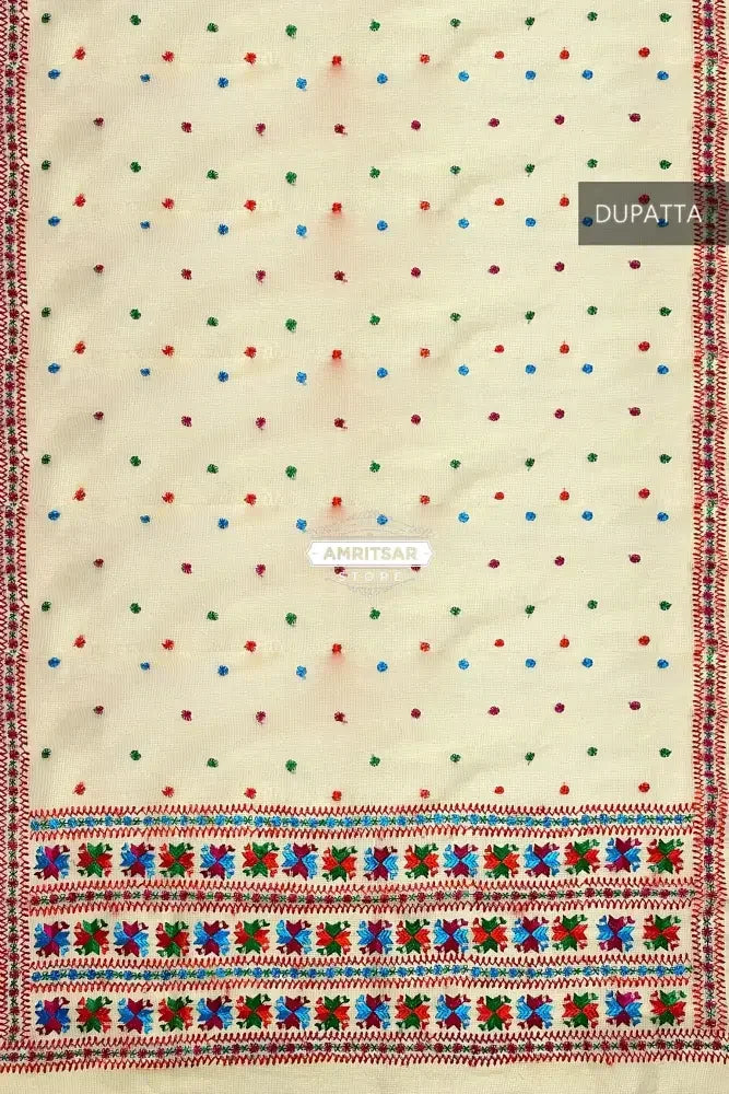 Phulkari Dupatta -Hand Embroidered in lemon Color |The Amritsar Store - The Amritsar Store