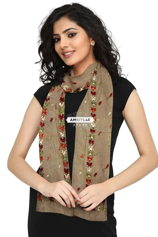 Phulkari Dupatta – Hand Embroidered Brown Dupatta For women | The Amritsar Store - The Amritsar Store