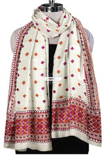 Phulkari Handcrafted Off-White Dupatta with Multicolor Embroidery’ Phulkari