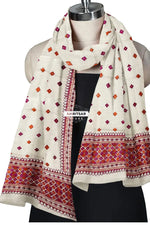 Phulkari Handcrafted Off-White Dupatta with Multicolor Embroidery’ Phulkari