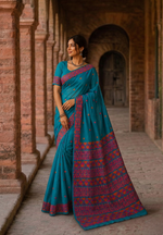 Hand embroidered Phulkari saree for women featuring traditional Punjabi craftsmanship and intricate ethnic embroidery.