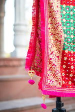 Phulkari Dupatta For Wedding Amritsar Handmade Embroidery Traditional Colorful Dupatta With Tassels Mangeta Color 2.15 Mtr x 1.00 Mtr - The Amritsar Store