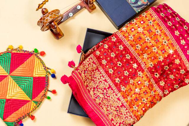 Phulkari Dupatta For Wedding Amritsar Handmade Embroidery Traditional Colorful Dupatta With Tassels Mangeta Color 2.15 Mtr x 1.00 Mtr - The Amritsar Store