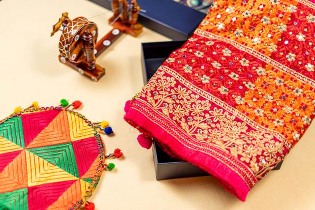 Phulkari Dupatta For Wedding Amritsar Handmade Embroidery Traditional Colorful Dupatta With Tassels Mangeta Color 2.15 Mtr x 1.00 Mtr - The Amritsar Store