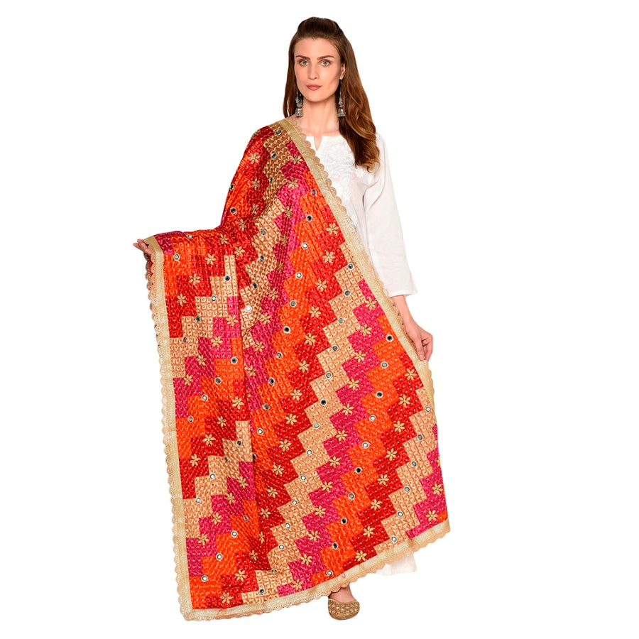 Handmade Full Jaal Heavy Embroidery Thread and Mirror Work Phulkari Dupatta By The Amritsar Store - The Amritsar Store