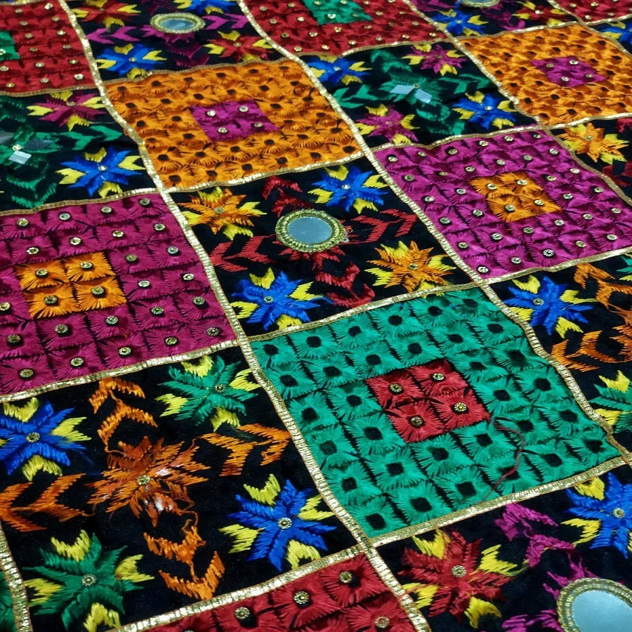 Multicolor Hand Embroidery Phulkari Dupatta with Mirror Work and Gotta Patti by The Amritsar Store - The Amritsar Store