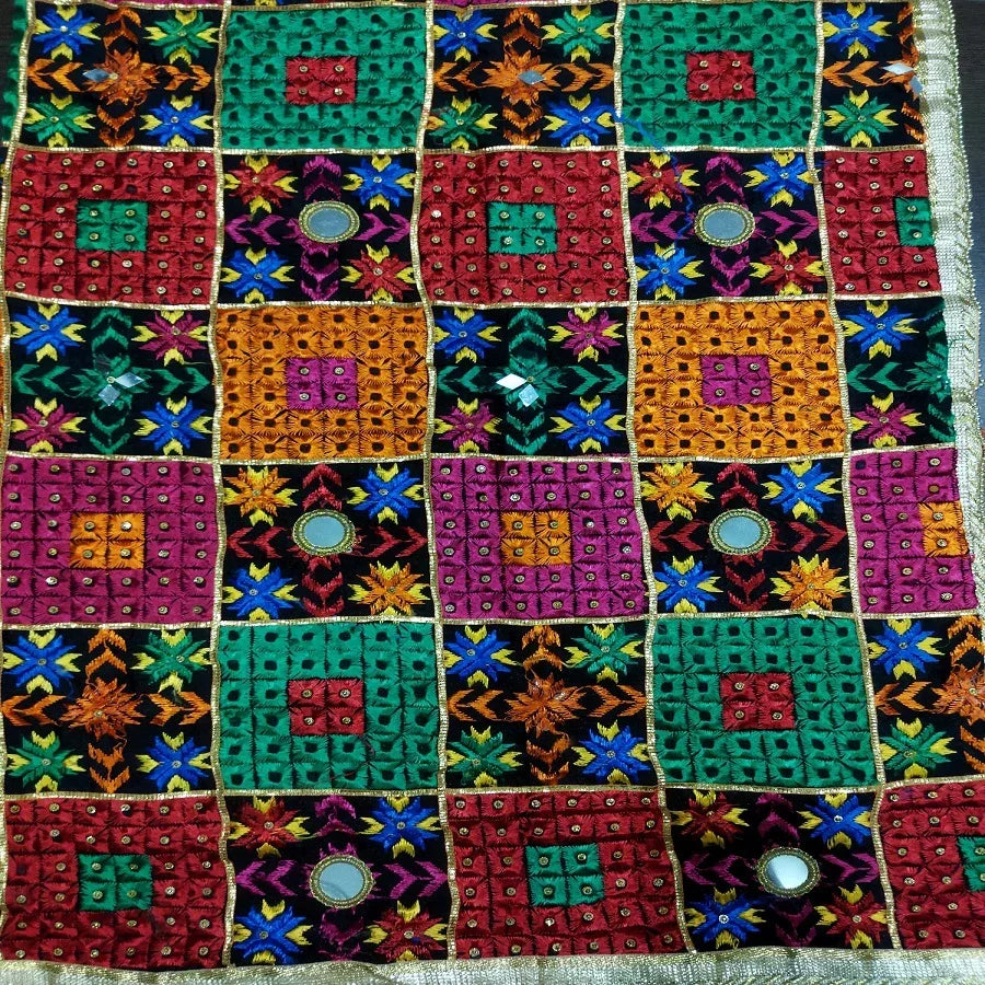 Multicolor Hand Embroidery Phulkari Dupatta with Mirror Work and Gotta Patti by The Amritsar Store - The Amritsar Store