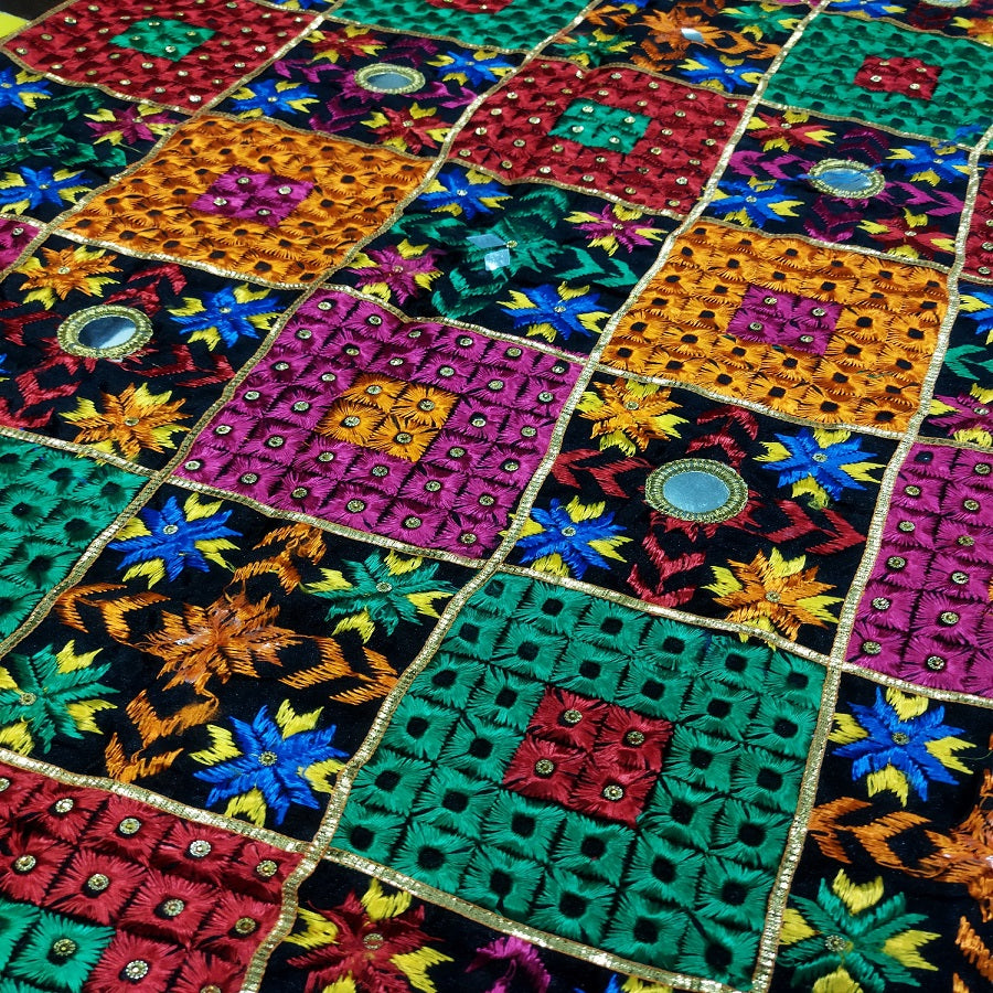 Multicolor Hand Embroidery Phulkari Dupatta with Mirror Work and Gotta Patti by The Amritsar Store - The Amritsar Store