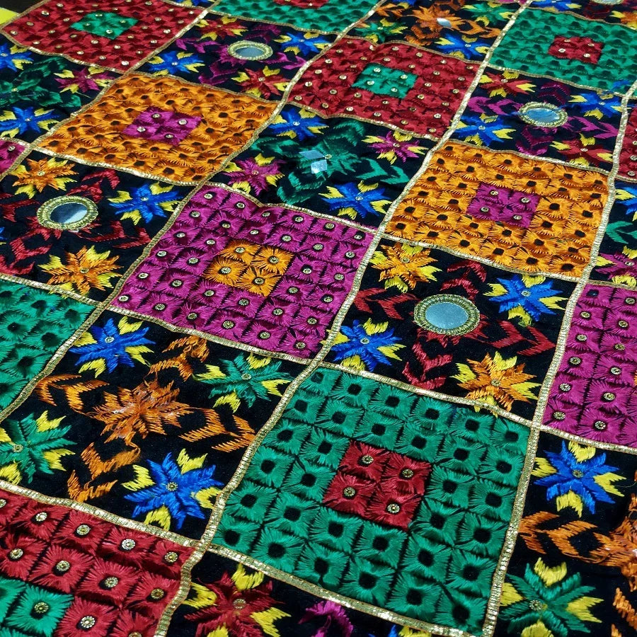 Multicolor Hand Embroidery Phulkari Dupatta with Mirror Work and Gotta Patti by The Amritsar Store - The Amritsar Store