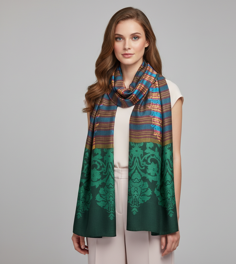 Women Scarf, Multicolor Bamboo Silk Scarf, Soft & Fine Quality with Stripes Pattern All Season Stole Size 2.00 x 0.70 Mtr Weight 120 Grams - The Amritsar Store