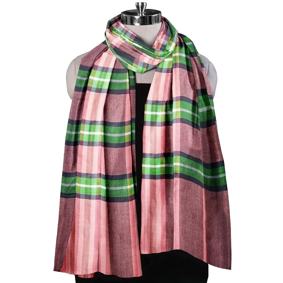 The Amritsar Store , Multicolor Bamboo Silk Scarf, Soft & Fine Quality with Check Pattern All Season - The Amritsar Store