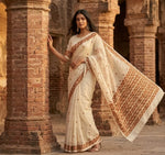 Phulkari Saree – Hand Embroidered Off White Punjabi Saree | The Amritsar Store - The Amritsar Store