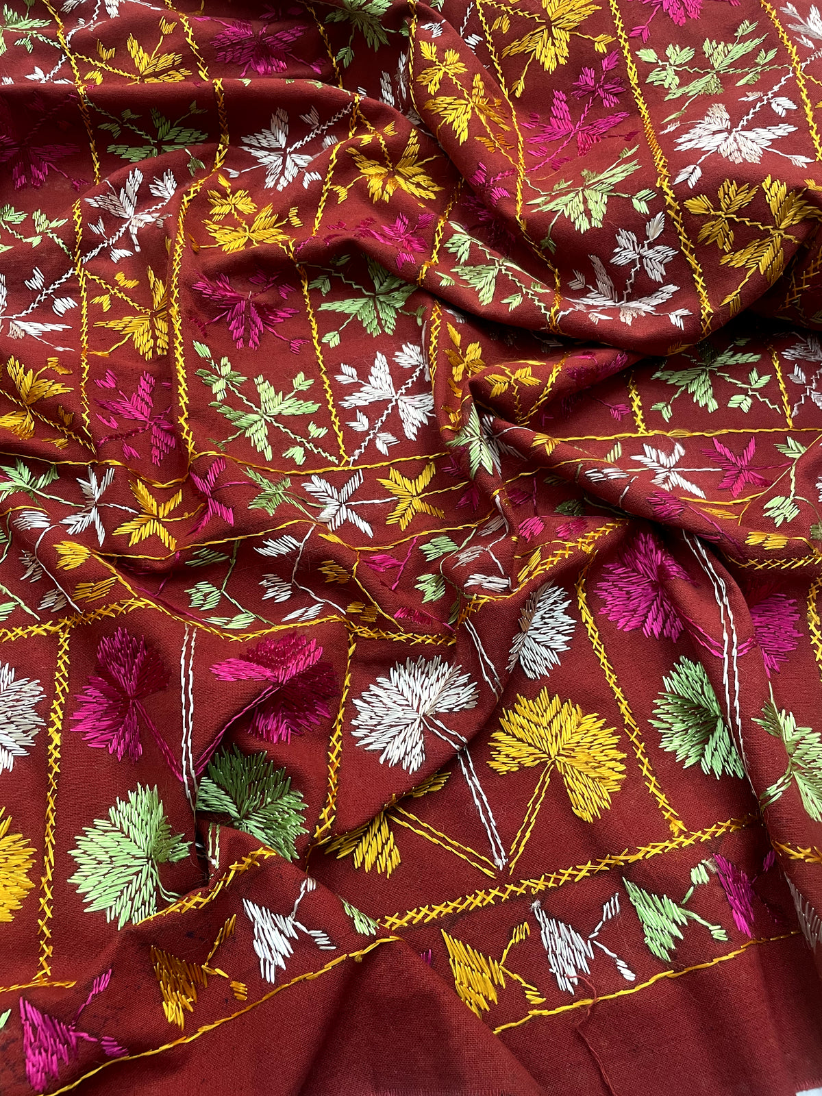 Hand embroidered Punjabi Phulkari Bagh dupatta for women by The Amritsar Store featuring traditional multicolor embroidery craftsmanship