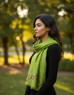 The Amritsar Store Phulkari Hand Embroidered Shawl in green with Magenta Border - The Amritsar Store
