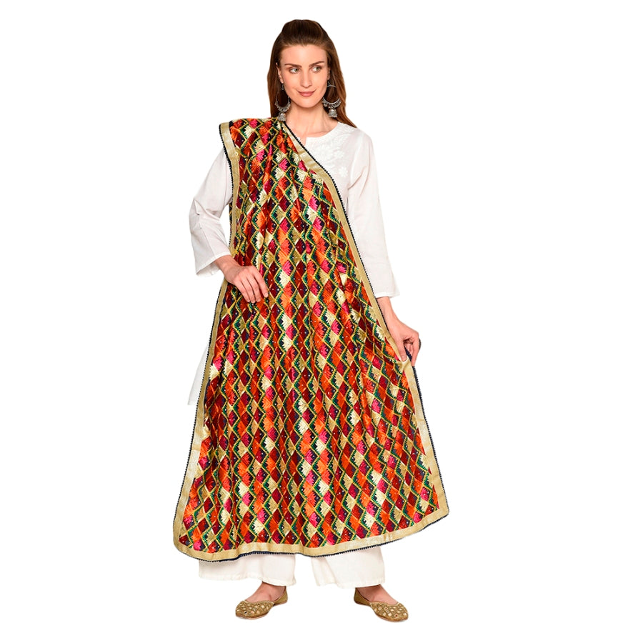 Multicolored Thread Embroidery Phulkari Full Jaal Dupatta By The Amritsar Store - The Amritsar Store
