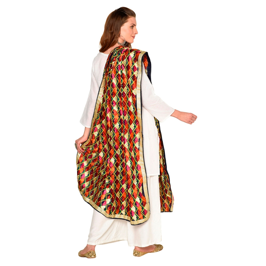 Multicolored Thread Embroidery Phulkari Full Jaal Dupatta By The Amritsar Store - The Amritsar Store
