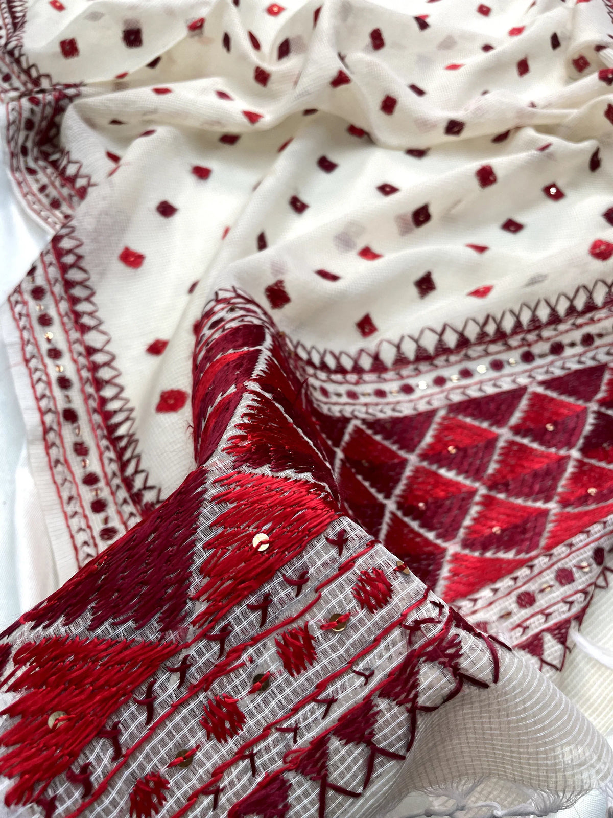 Phulkari Dupatta – Hand Embroidered Dupatta with Maroon Embroidery | The Amritsar Store - The Amritsar Store