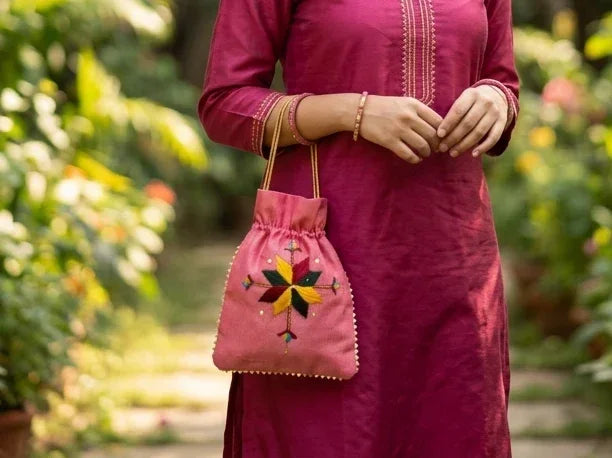 The Amritsar Store Phulkari Embroidered Potli Bag – Handmade Traditional - The Amritsar Store