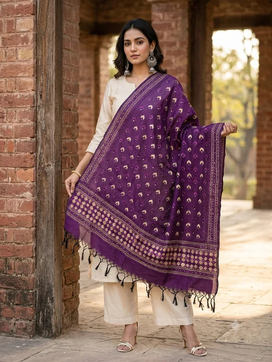 Phulkari Dupatta – Hand Embroidered Purple Punjabi Dupatta | The Amritsar Store - The Amritsar Store
