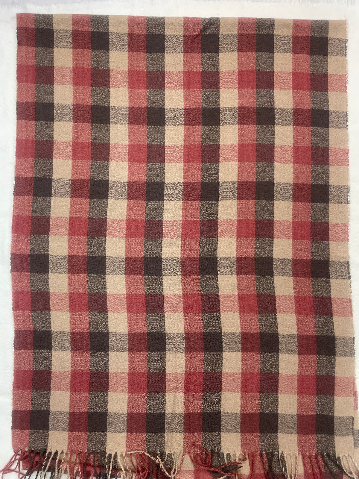 "Classic Red and Beige Checkered Scarf, Soft Winter Wrap for Men and Women by The Amritsar Store"