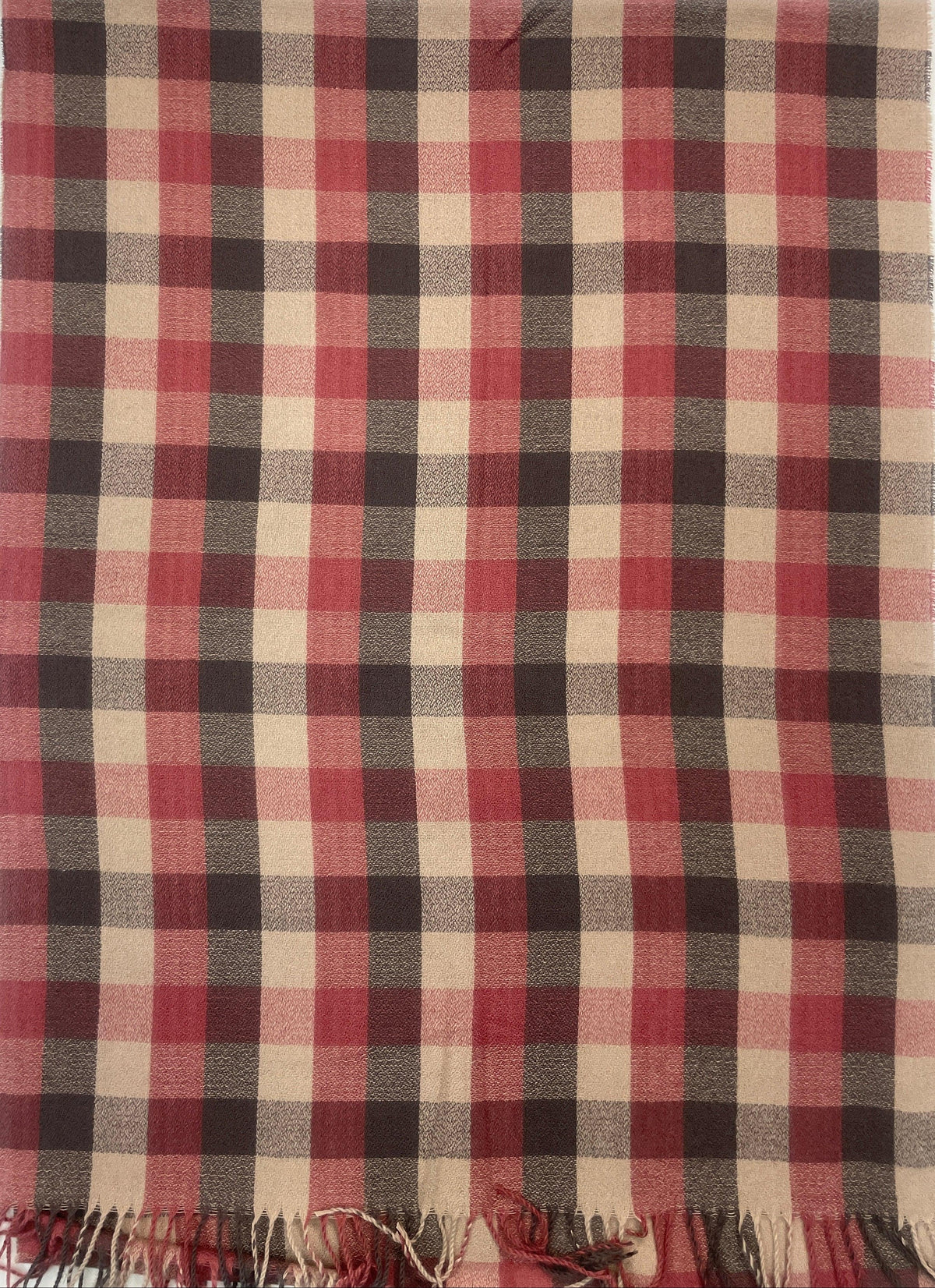 Red & Beige Checkered Scarf for Men & Women – Soft Fringe Winter Wrap | The Amritsar Store - The Amritsar Store