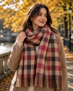"Classic Red and Beige Checkered Scarf, Soft Winter Wrap for Men and Women by The Amritsar Store"
